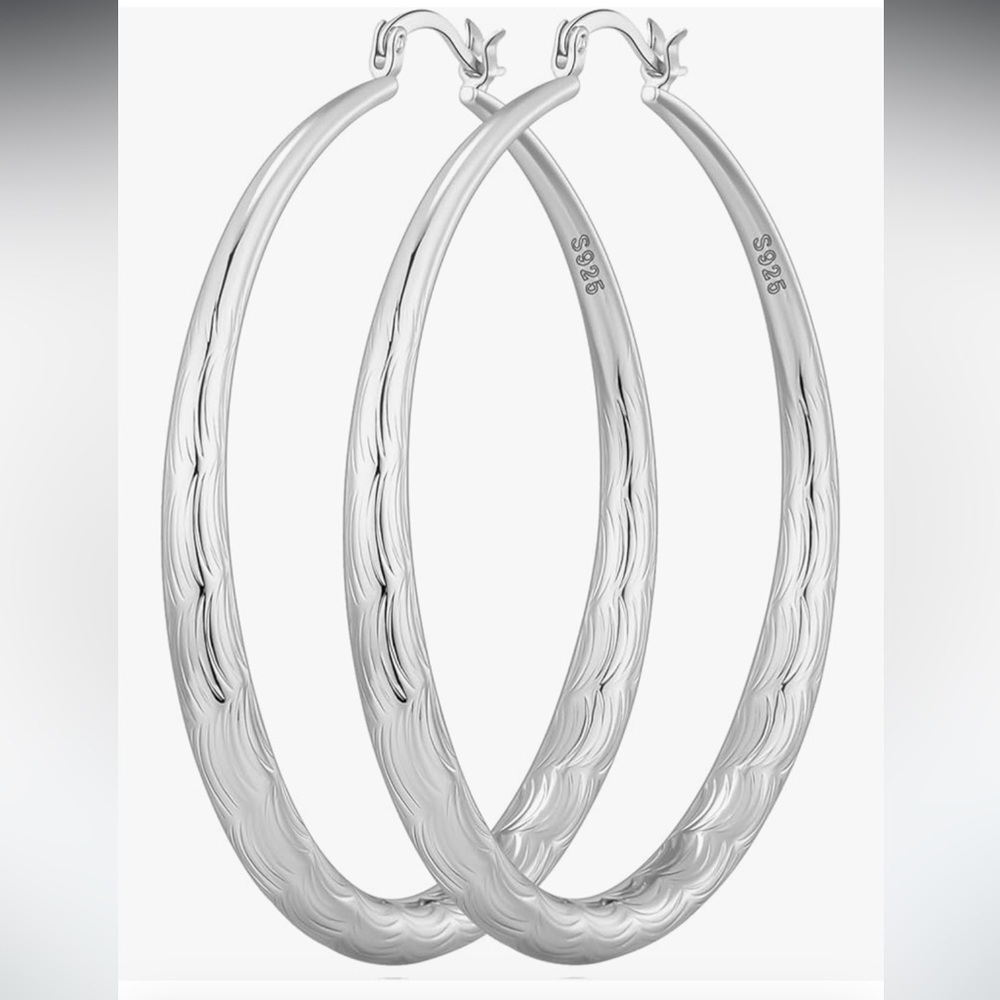 Sterling 925 Silver Hoop Earrings 50 mm nickel free sensitive ear safe